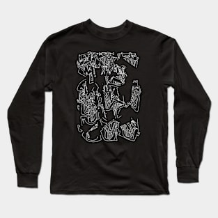 #1 - Limp Faces Psychedelic Line Ink Drawing with Art Style Black Long Sleeve T-Shirt